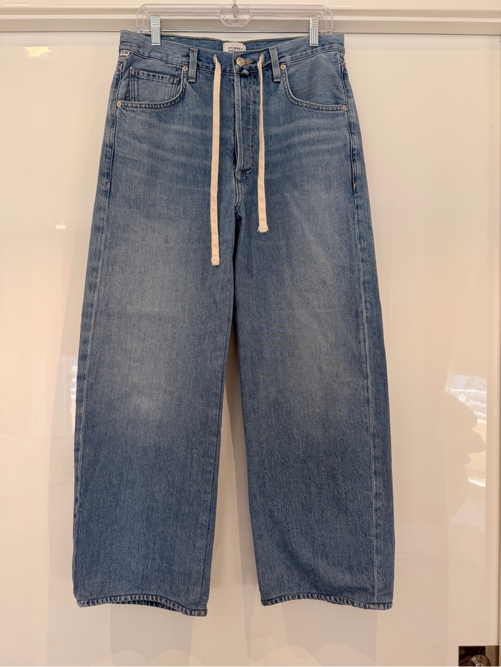 Citizens Of Humanity Wide Straight Jeans - Light Blue with Cream Drawstring
